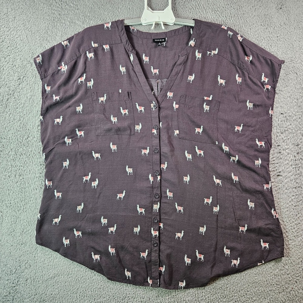 Torrid Tunic Shirt‎ Top Women Size 3 Camel Print Button Up Gray Soft